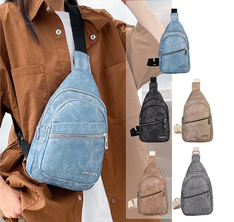 Koreanische Version Vielseitige Weiche Leder-Brusttasche für Herren Große Kapazität Reise-Umhängetasche für Damen Rucksack – Detail 2