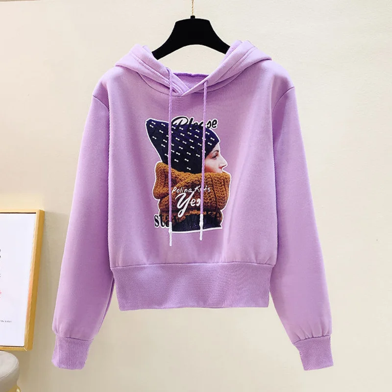 Fashion Hooded Spliced All-match Printed Hoodies Female Clothing 2023 Autumn New Casual Tops Long Sleeve Commute Sweatshirts