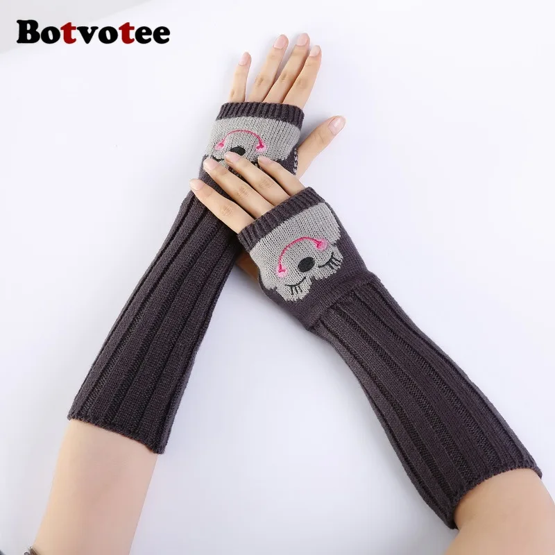 Botvotee أصابع قفازات الأكمام للنساء Y2k اكسسوارات مدفئات للذراع الشتاء التطريز لطيف متماسكة موضة قفازات حر اليدين