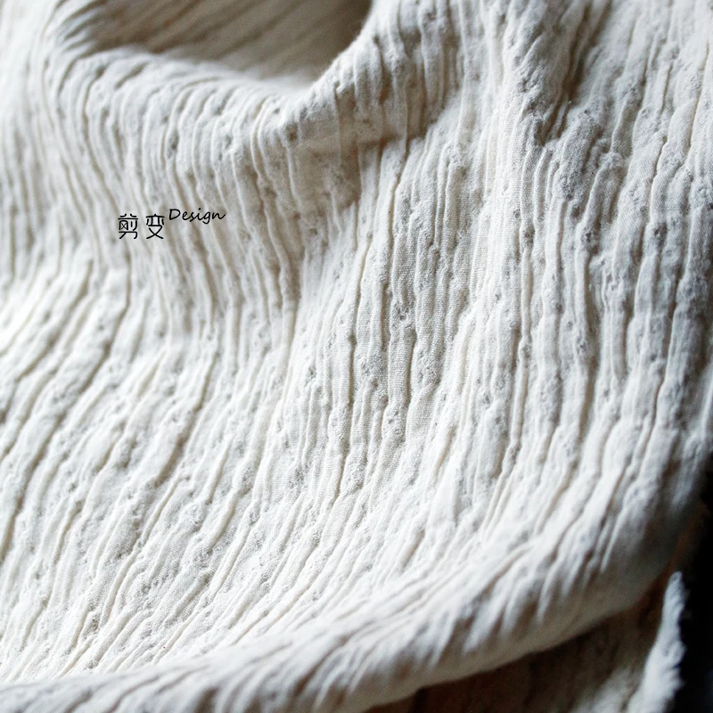 

Original embryo color soft waxy breathable cotton and linen pleated three-dimensional texture fabric retro skirt Han clothing de