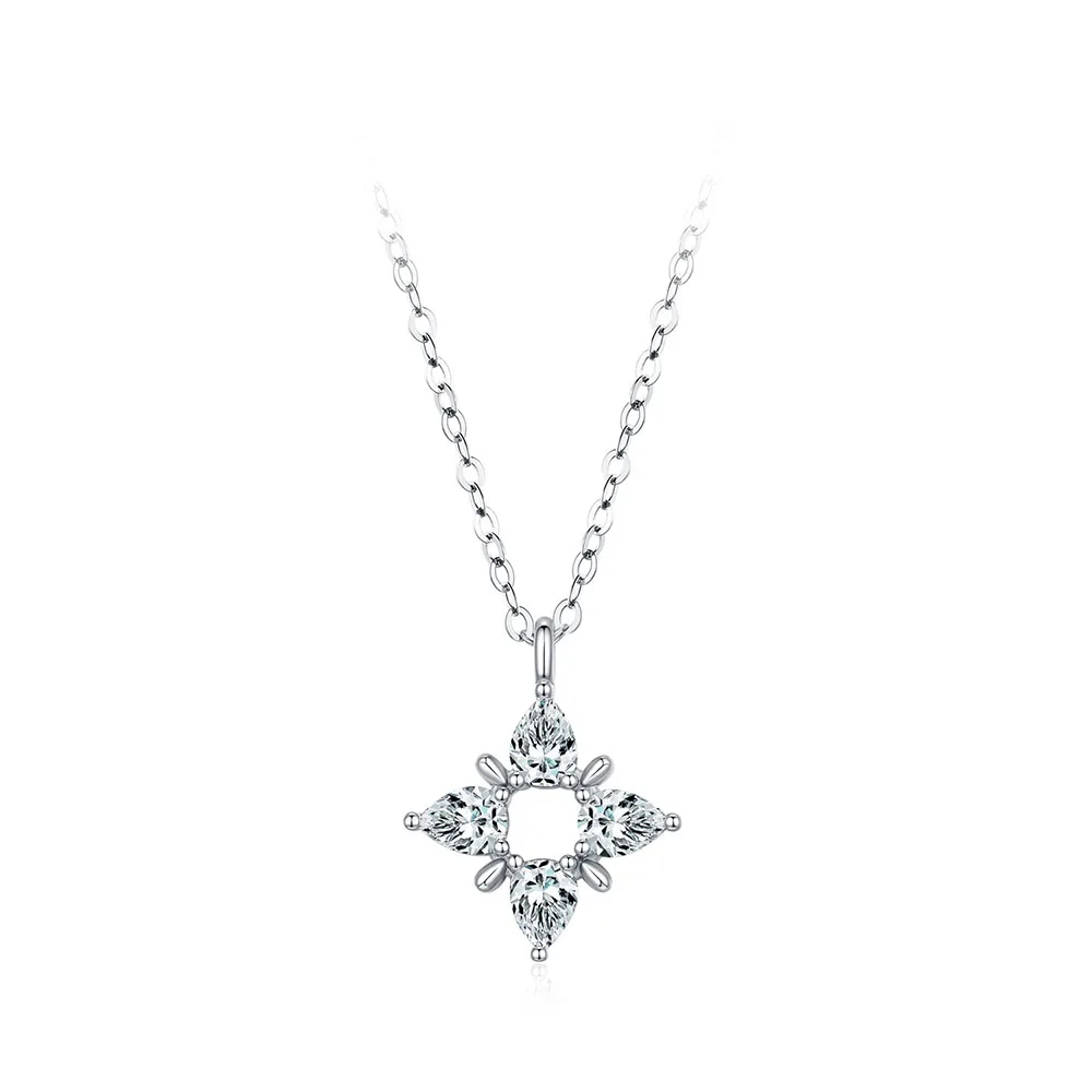 Apexelle Brand Fashion Jewelry 925 Sterling Silver Necklaces Hollow Four Pointed Star Pendant Necklace For Women Jewelry