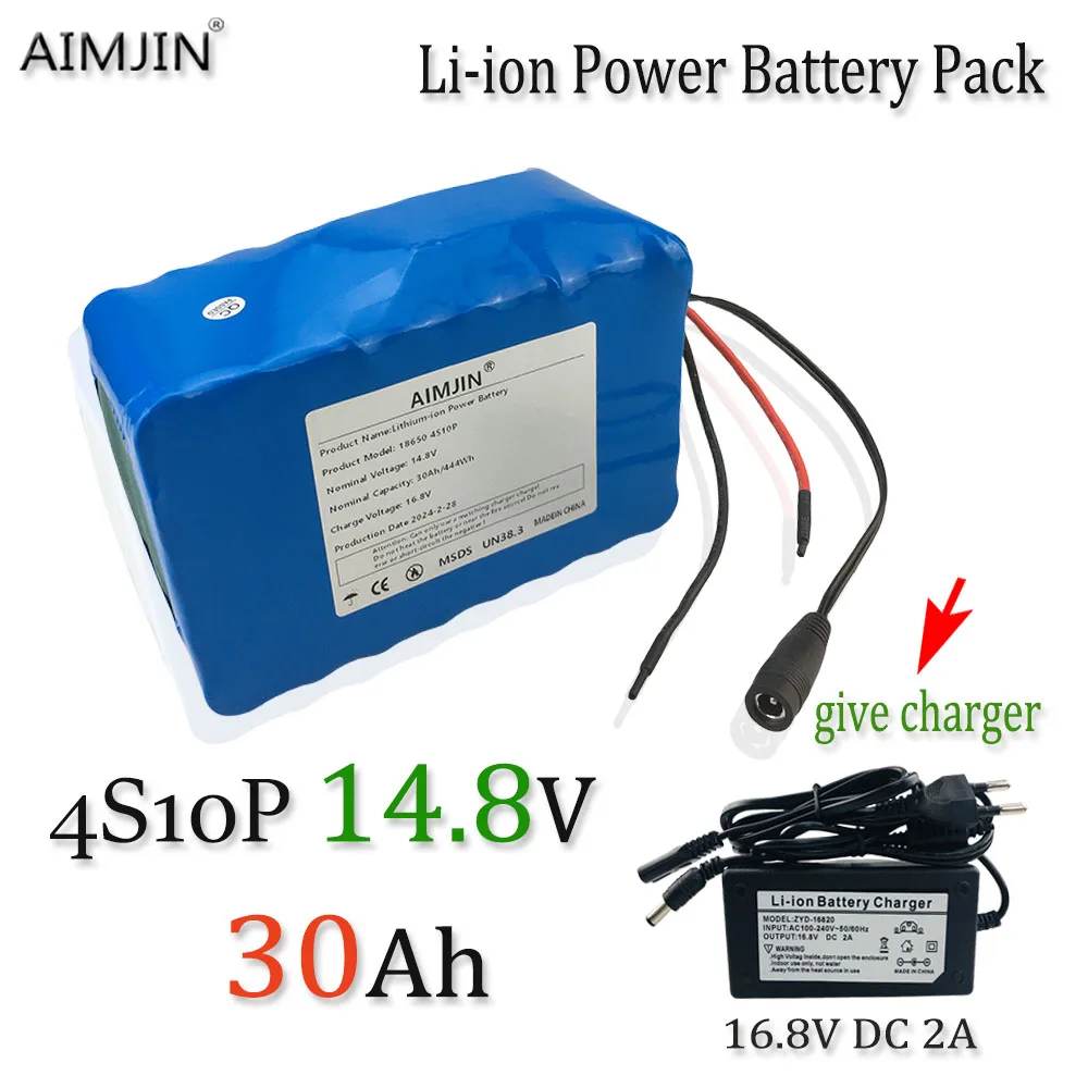 

14.8V 30Ah 4S10P 18650 Li-ion Battery Pack with 5A BMS for Night Fishing Lamp Heater Miner's Lamp Amplifier Etc. +Charger