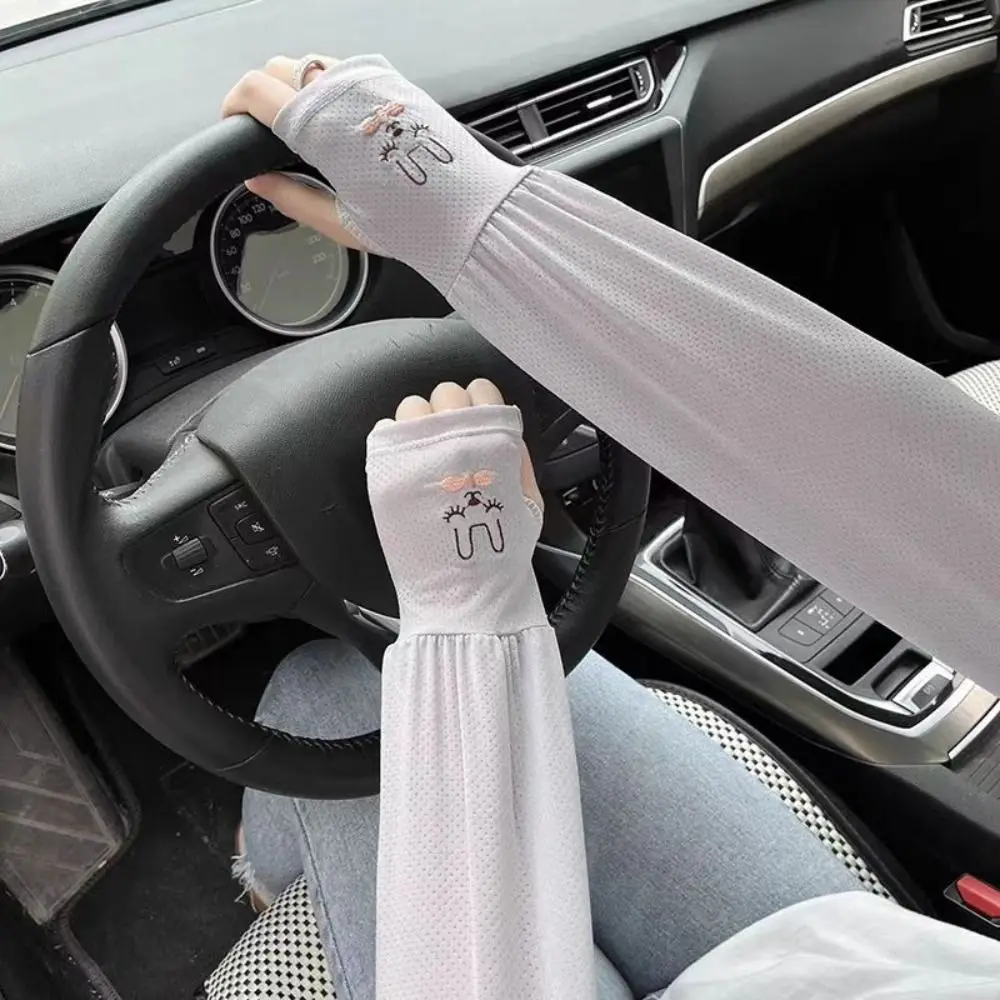 Summer Ice Silk Ice Silk Sun Protection Sleeves Rabbit Embroidery Pattern UV Protection Rabbit Ice Sleeves Loose Fit