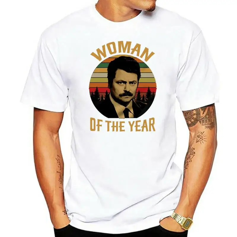 RON SWANSON Woman Of The Year Parks And Recreation Vintage Retro Mens T-Shirt