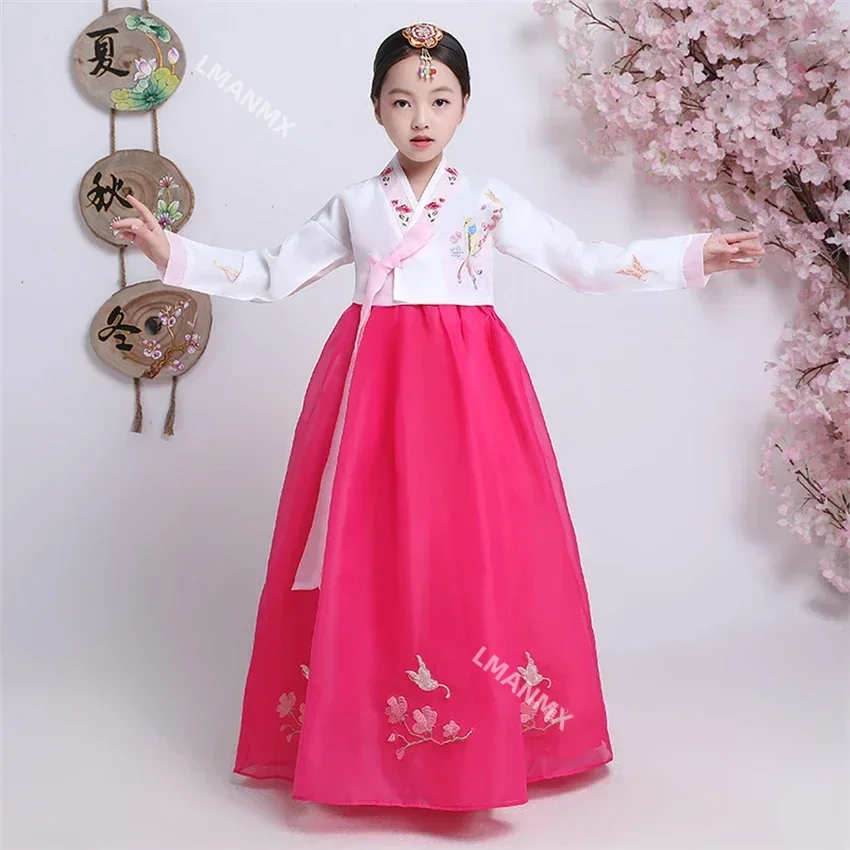 Traditional Korean Clothing Girls Hanbok Embroidery Long Sleeve Ancient Dance Costume Stage Performance Retro Court Dress