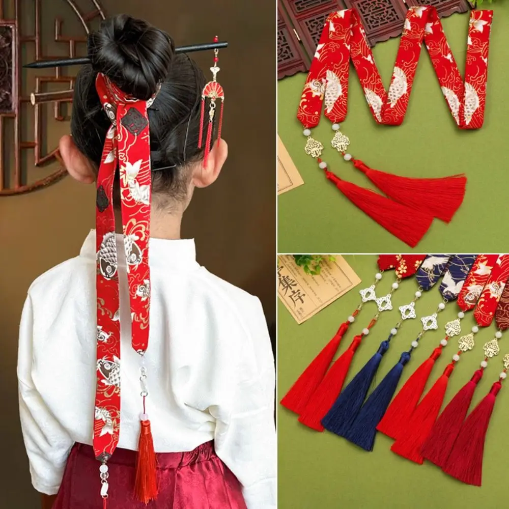 Horse Face Skirt Ornament Chinese Style Hair Band Embroidery Cloth Hanfu Hair Accessories Crane Tassel Bow Ribbon Headwear