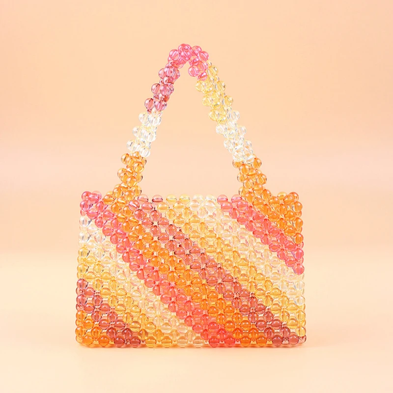 New Spring Small Fresh Jelly Purse Acrylic Handmade Beaded Transparent Bags Colorful Striped Ladies Clutch Totes Shoulder Bag