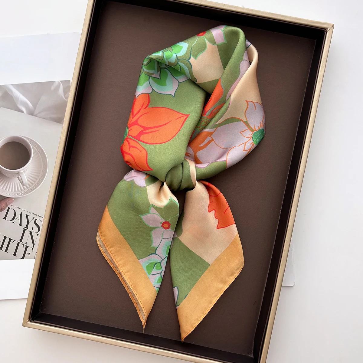 

New Floral Square Scarf For Women Soft Satin Imitation Silk Scarves Bandanas Luxury Hijab Neckerchief Elegant Shawl Wraps