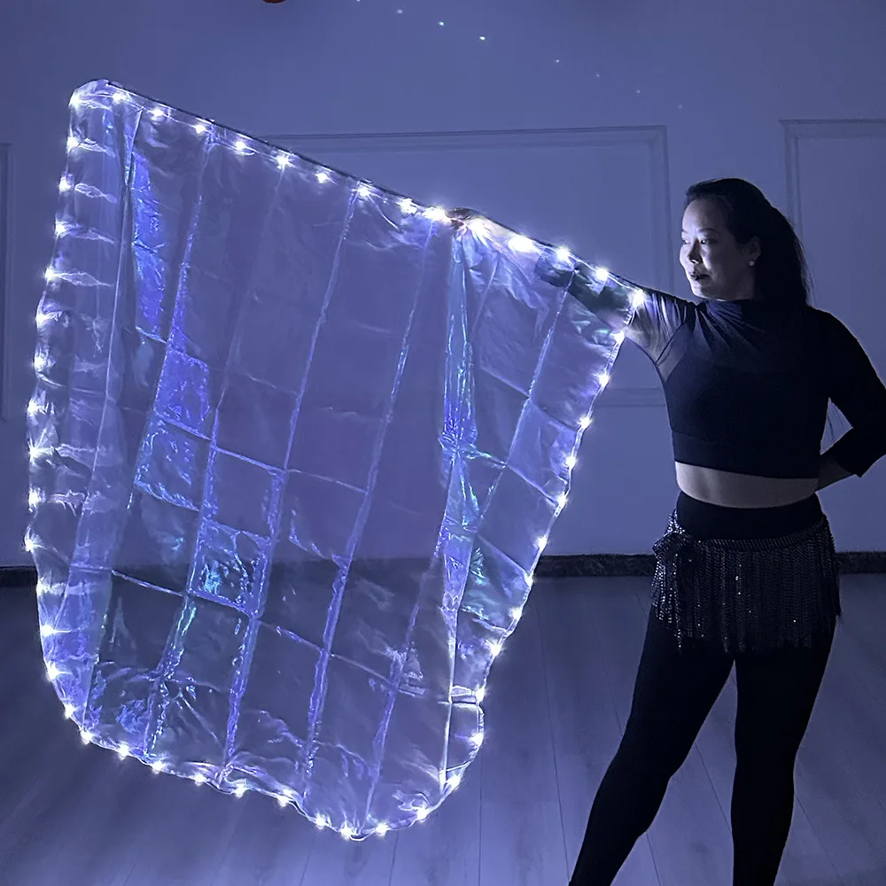 Akcesoria do Tańca Brzucha Świecące Flagi LED Białe Czerwone Niebieskie Kolory Flagi Dla Dorosłych Występ Sceniczny Ćwiczenia Karnawałowy Strój Rekwizyty