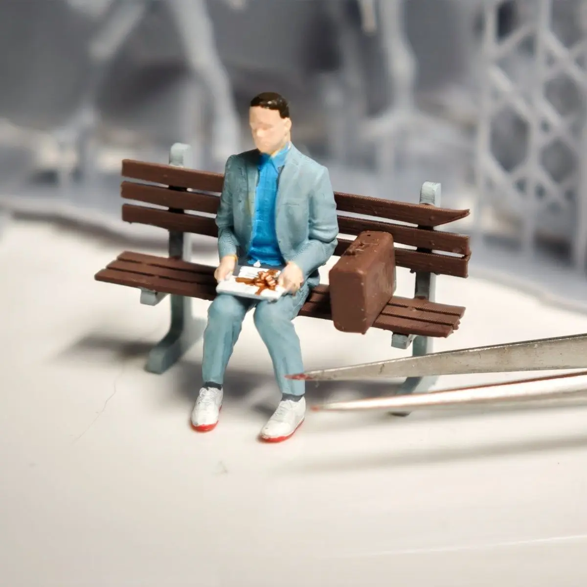 1/64 Figurina in miniatura in resina Forrest Gump modello di scena di auto Diorama