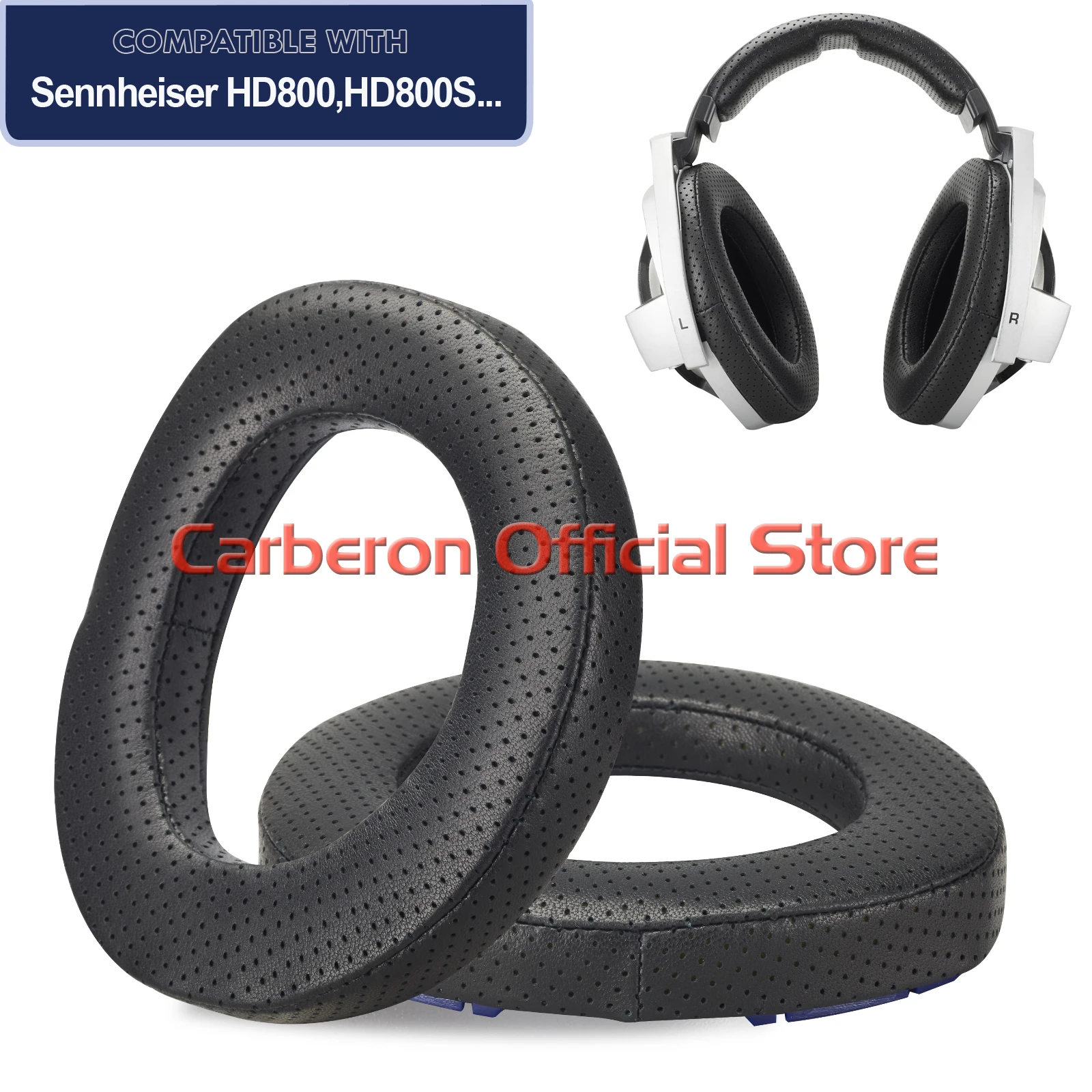 Carberon Perforated Sheepskin Ear Pads Fenestrated Lambskin Ear Cushions for Sennheiser HD800,HD800S and Drop HD8XX Headphones