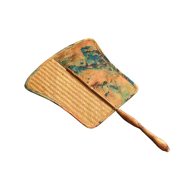 

Pure Handwoven Bamboo Fan with Brocade Cloth Edge, Retro Lacquered Cooling Fan for Summer, 2Pcs