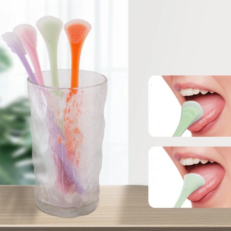 4pcs Silicone Tongue Scraper Double-sided Fresher Breath Tongue Cleaning Brush Oral Hygiene Tool for Home Travel
