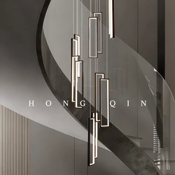 Pendant Light Lustre Modern Stairs High Ceiling Led Silicone Ceiling Hanging Lamp Black Led Nordic Staircase Chandelier Villa