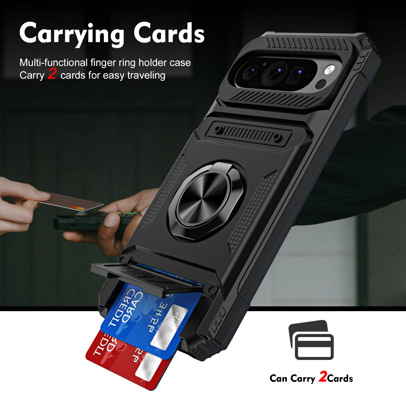 Luxury Rotating Ring Stand Armor Magnetic Case for Google Pixel 9 Pro XL Grade Drop Protection Built-in Card Slot Back Cover view 6