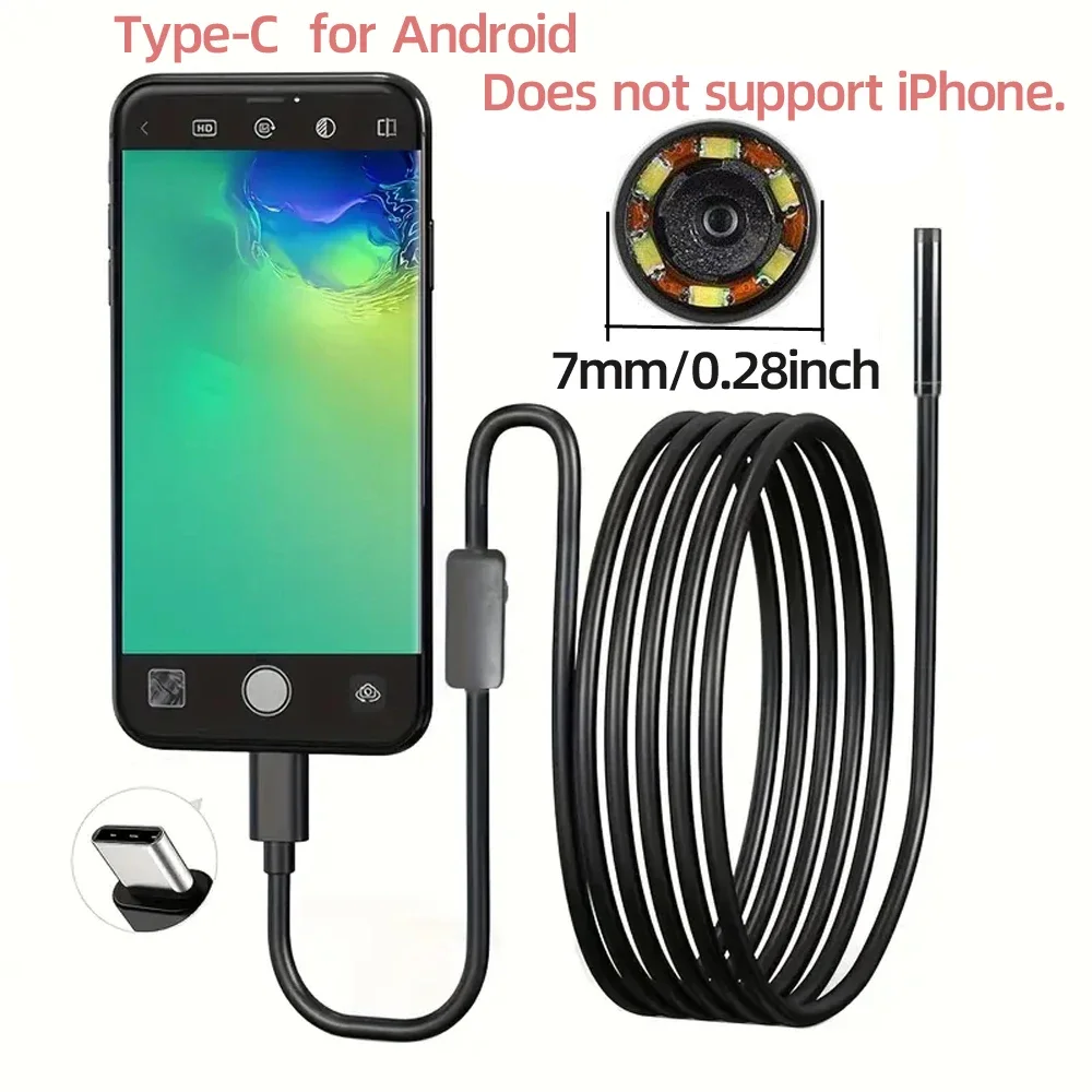 Industrial Type C Flexible Snake Mini Camera, Industrial Endoscope, Piping Endoscopy, Borescope for Android