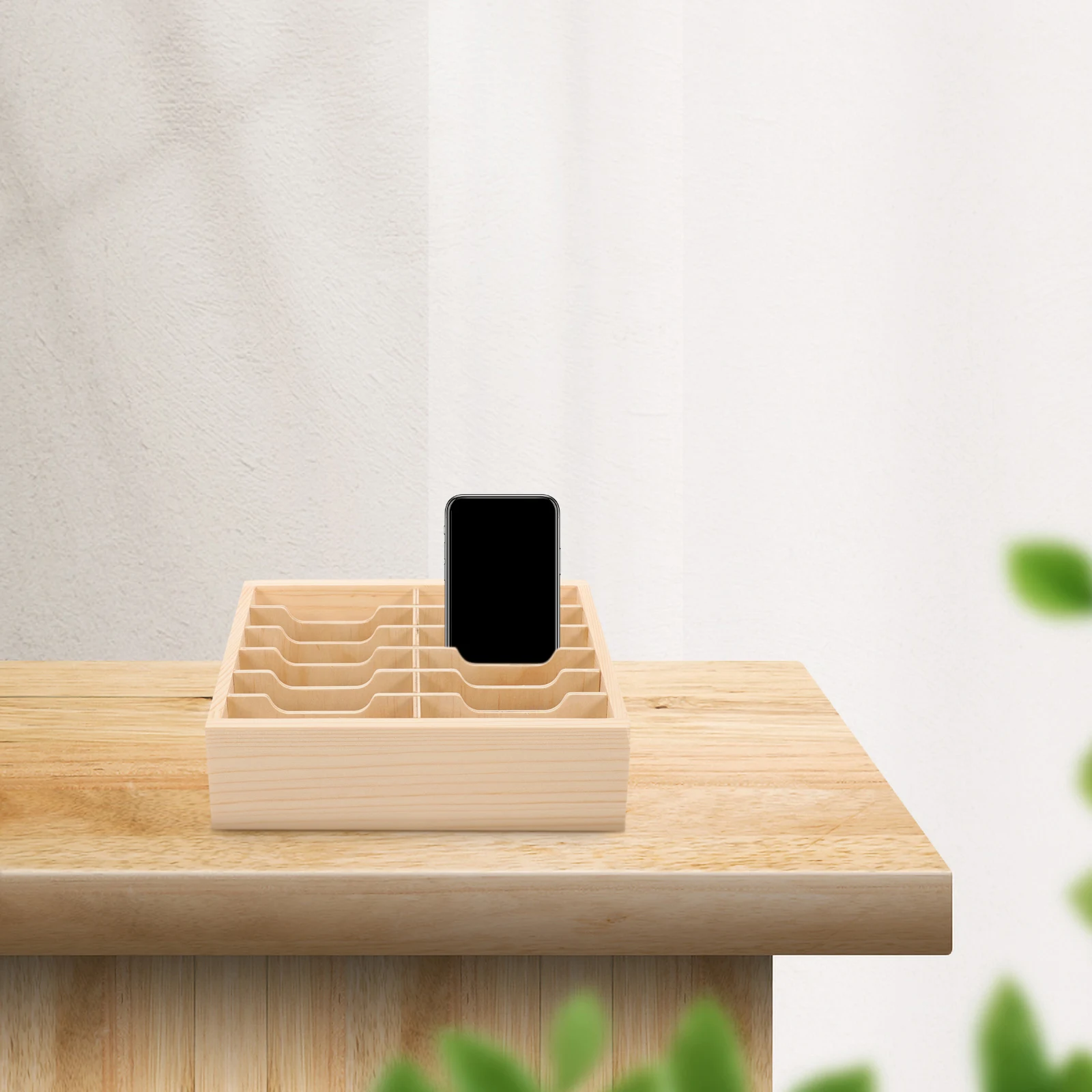 

Wooden Multi-Grid Phone Storage Box Desktop Organizer Mobile Holder Meeting Room Classroom Home Office Supplies Stationery