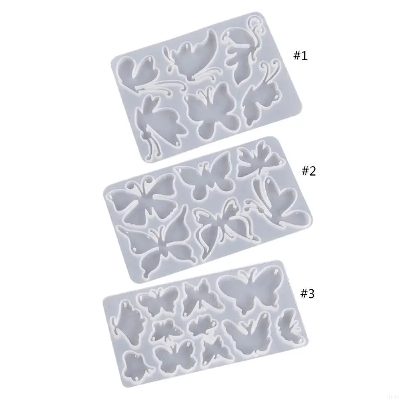 91AF for Butterfly Resin Mold Silicone Keychain Mold Pendant Epoxy Casting Mould with Hole for DIY Crafts Jewelry Making