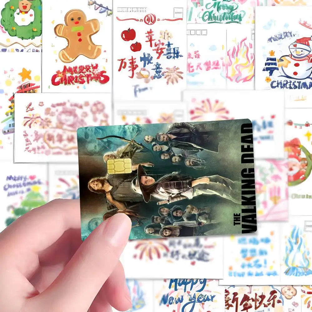 The Walking Dead Anime Spend or Save Funny Shell On Off رفيع للغاية بدون تبهت ملصق غطاء جلدي لبطاقة الائتمان الخصمية