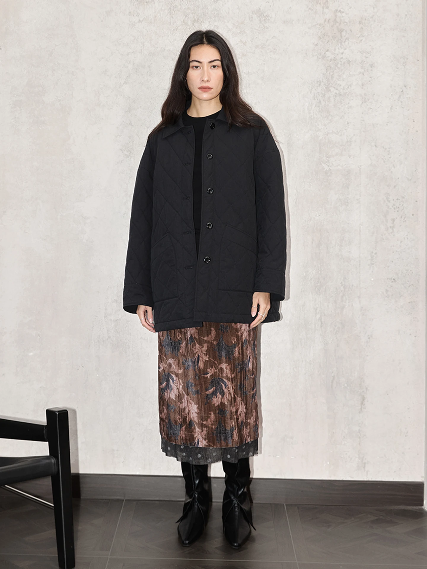 

Свободная утепленная куртка оверсайз с ромбовидной строчкой, отложным воротником, в стиле ретро, простая, с длинными рукавами, зимняя верхняя одежда