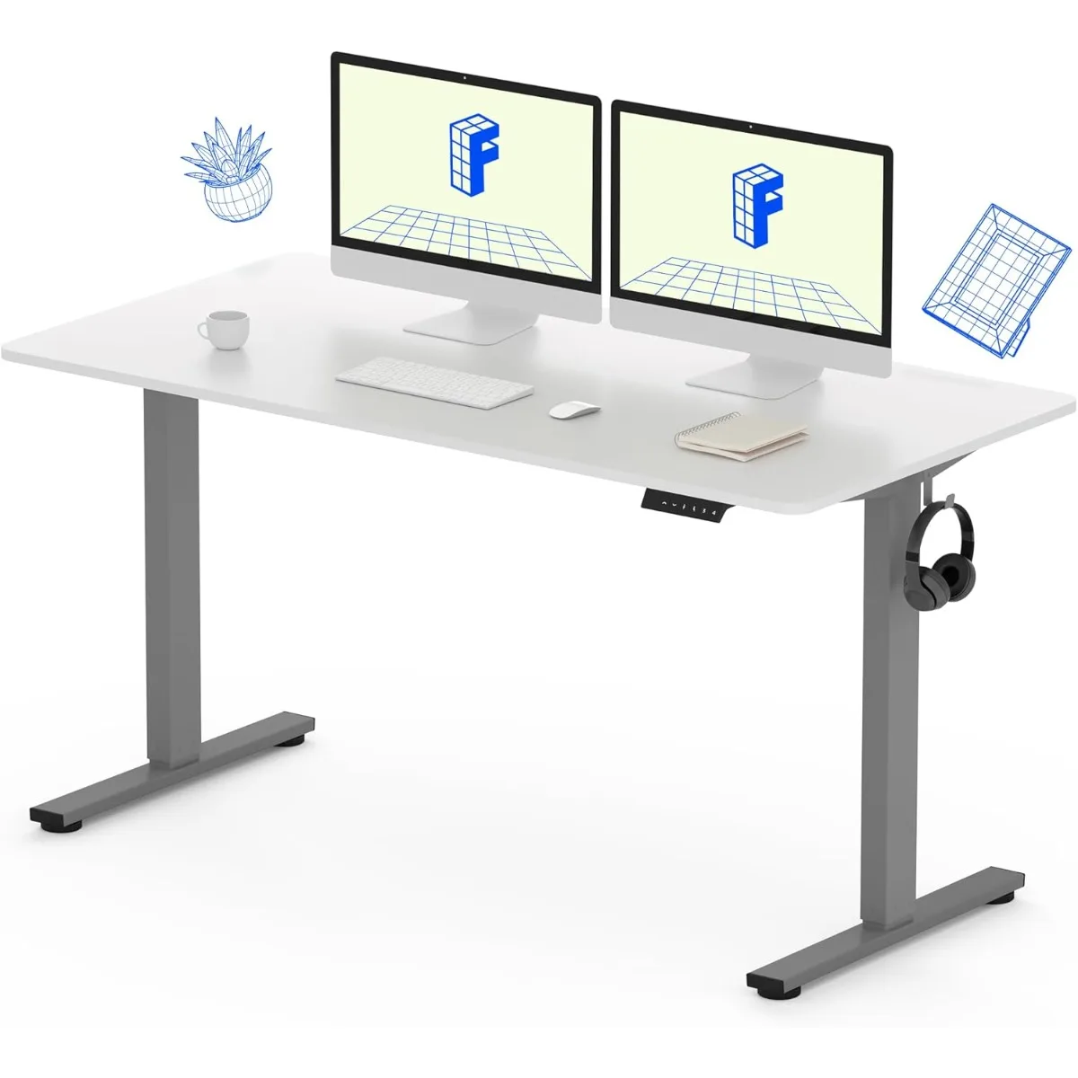 Essential 55 x 28 Inches Electric Stand Up Desk Workstation, Whole-Piece Desk Board Home Office Computer Standing Table