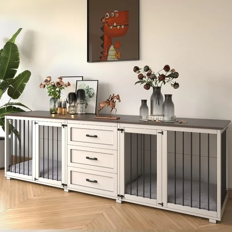 Pet furniture, iron and wood combined with disassembly dog cage, double-sided open cabinet, kennel
