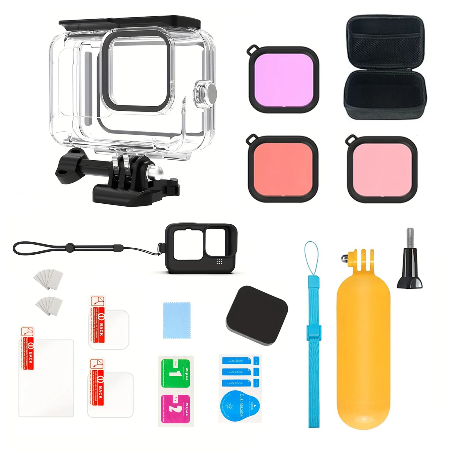 Kit de accesorios para Gopro Hero 12 11 10 9, bolsa de transporte negra, funda carcasa impermeable, juego de buceo para Gopro Hero12 Hero11 10 9