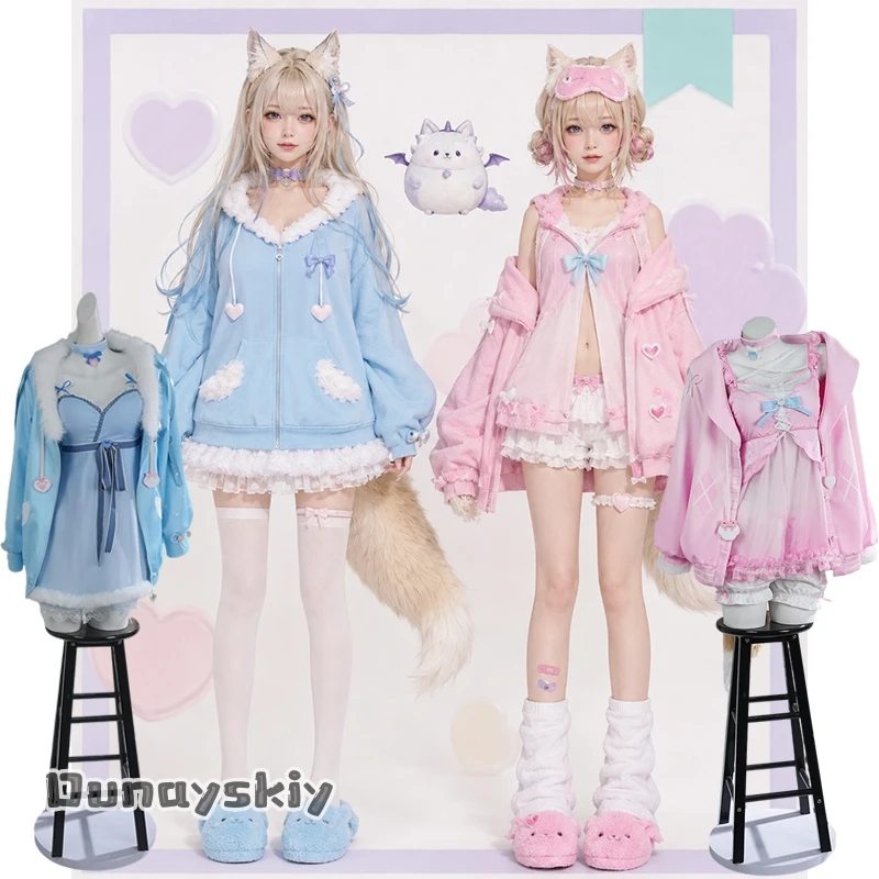 Hololive EN Vtuber Fuwawa Mococo Abyssgard, pijamas, ropa de dormir, camisón, ropa de noche, disfraces de cosplay, disfraz de Halloween