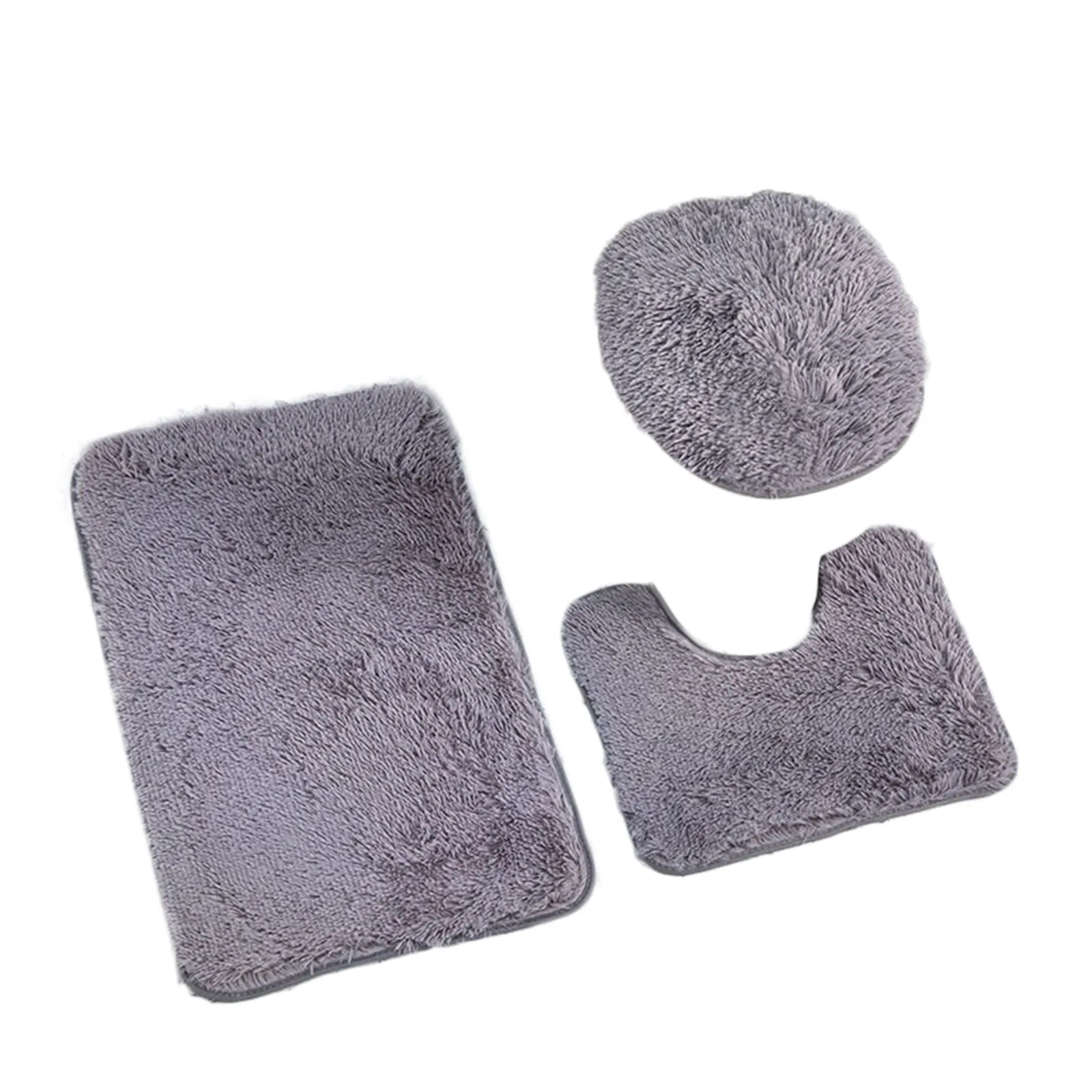 3pc Bathroom Set Rug Mat Toilet Lid Cover Plain Solid Color Bathmats Rugs Kit Non-Slip Fluffy Home Carpets For Bathroom