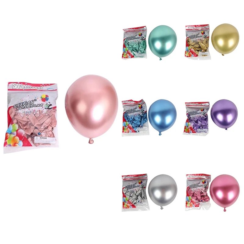 50Pcs 10 Inch Metallic Latex Balloons Thick Chrome Glossy Metal Pearl Balloon Globos For Party Decor