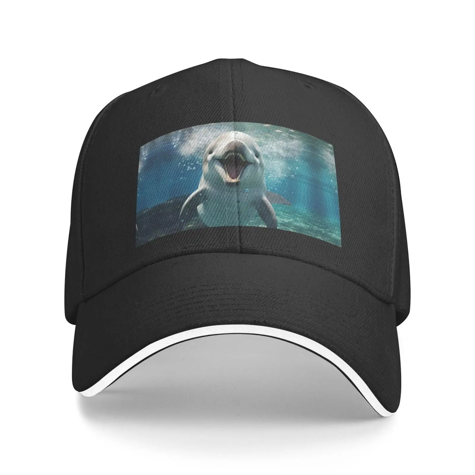 Funny Animal Dolphin Print Casual Sandwich Baseball Caps, Adjustable Men's and Women's Trucker Hat, Classic Hats