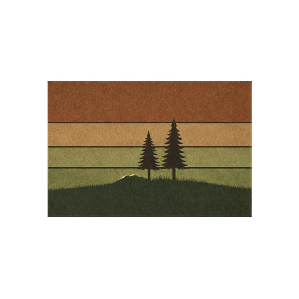 Evergreen Mountain Nature Doormat Earth Tone Forest Welcome Mat Nature Lover Home Decor Vacation Rustic Non Slip Absorbent Rug