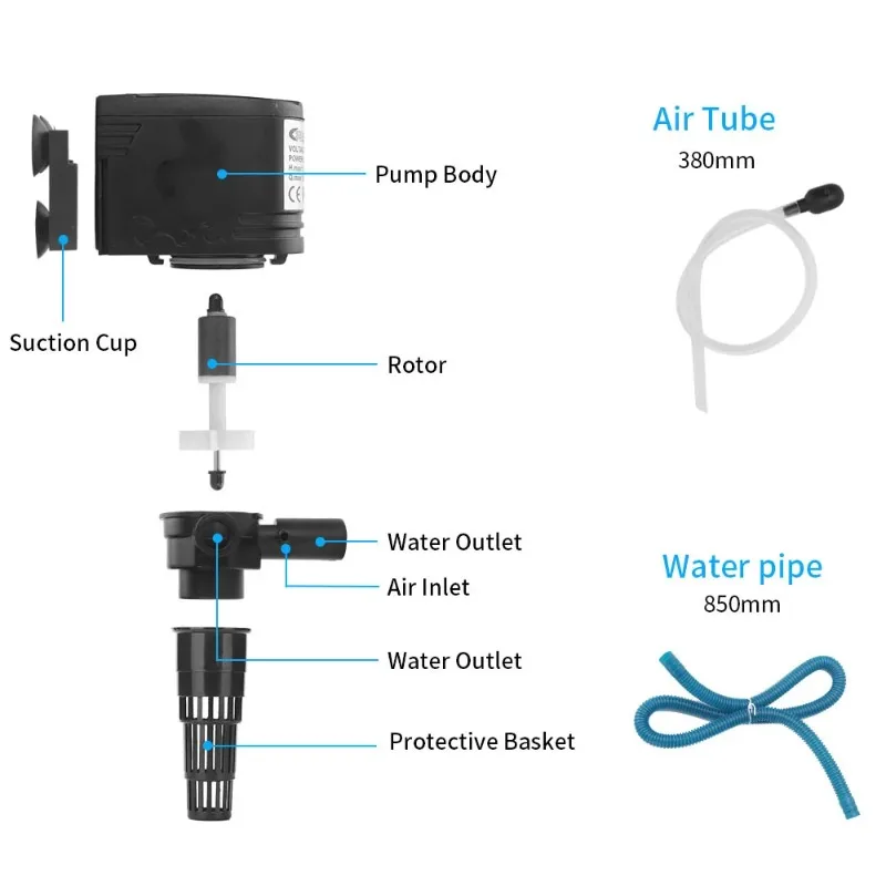 220-240V 50Hz Multi-functional Submersible Pump for Aquarium Fish Tanks-Combined Water Circulation Filtration Oxygenation Pump