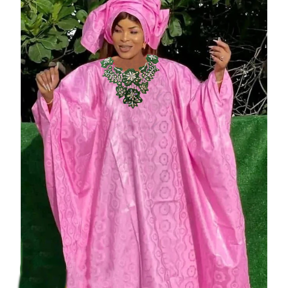 Pink Bazin Riche Long Dresses For African Women Traditional Wedding Party Clothing 2024 Top Quality Bazin Riche Original Robe