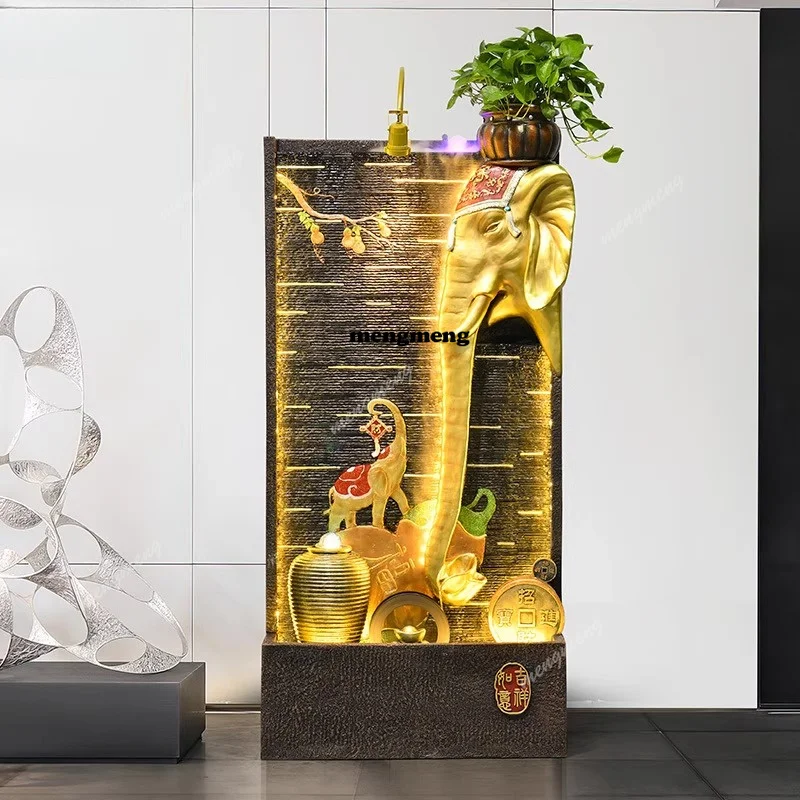 Elephant Water Curtain Floor Fountain Feng Shui Wheel Wealth-Attracting Rockery Opening Housewarming Gift