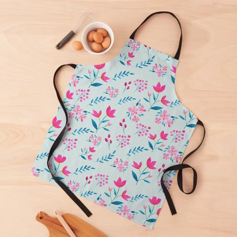 

Bright pink florals on mint Apron Kitchen Chef Kitchen Things For Home For Woman Chef Uniform Women Apron
