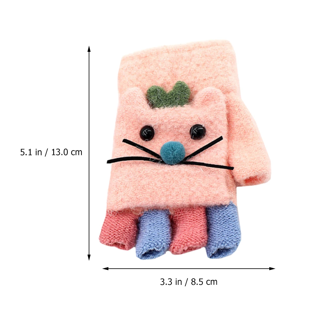 

1 Pair Flap Gloves Kids Christmas Winter Warm Knitted Lined Half Finger Gloves For Children Writing Cycling Gift