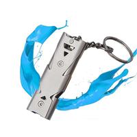 Stainless Steel Dual Tubes Loud Emergency Survival Whistle Keychain Compact Underwater Silver Color For Gym Camping