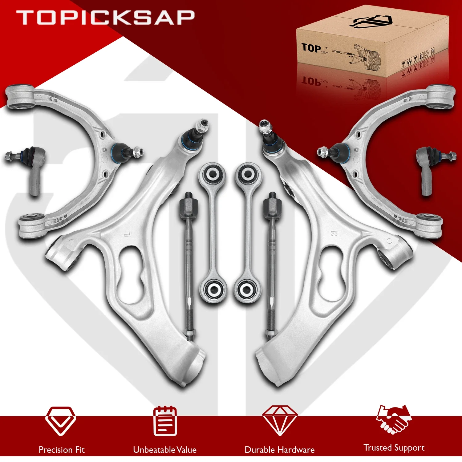 TOPICKSAP 8Pcs Front Lower Control Arm Stabilizer Link & Tie Rod Kit for Audi Q7/Porsche Cayenne/VW Touareg 2010-2018 Suspension