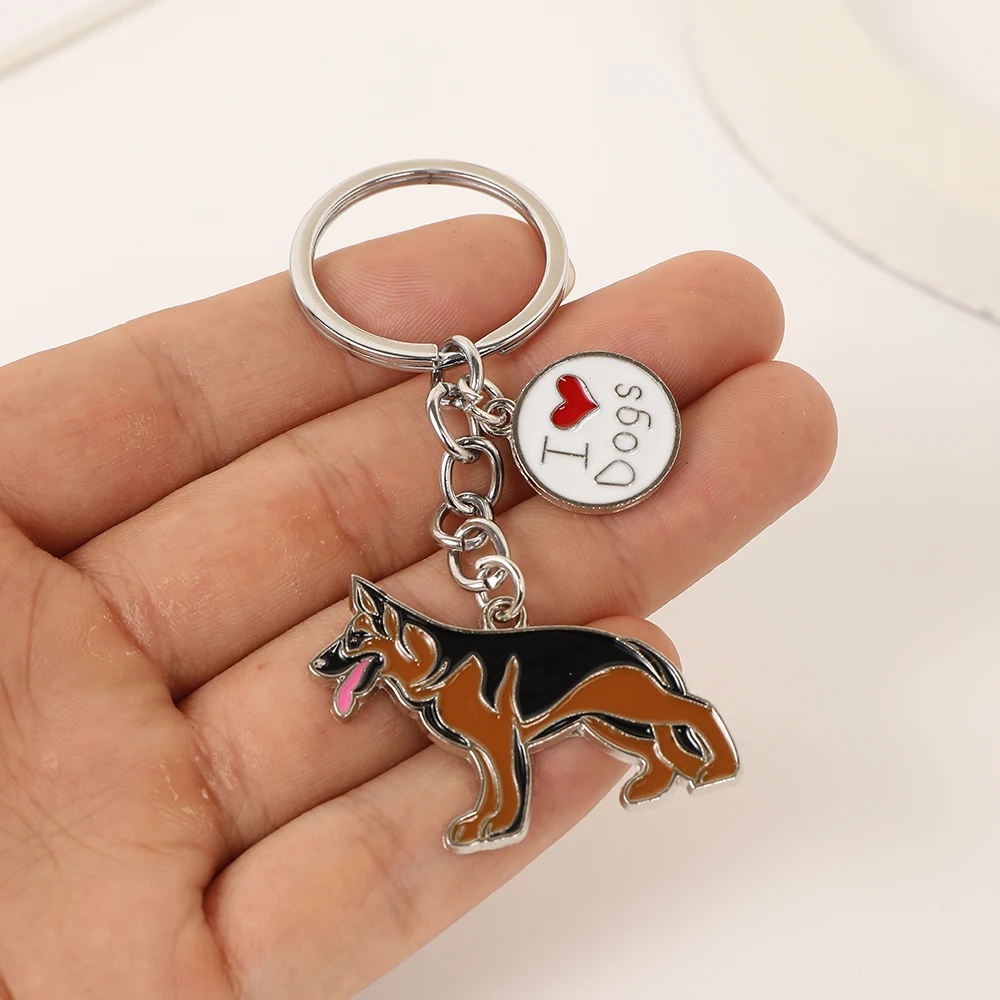 1PCS Fashion Pet German shepherd dog Keychain Dog Pendant Animal Enamel Keyring Women Bag Jewelry gifts