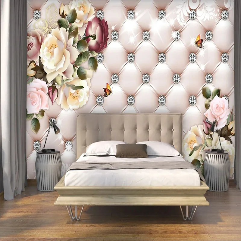 

European Style Retro Flower Pattern Diamond Soft Package TV Background Wall 3D Papel De Parede Fresco Tapety Sticker Home Décor