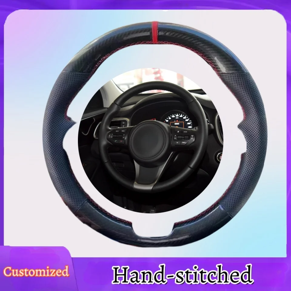 

Customized Hand-stitched Carbon Fiber Leather Steering Wheel Cover For Kia Sorento Sedona 2015-2019 Car Interior Accessories