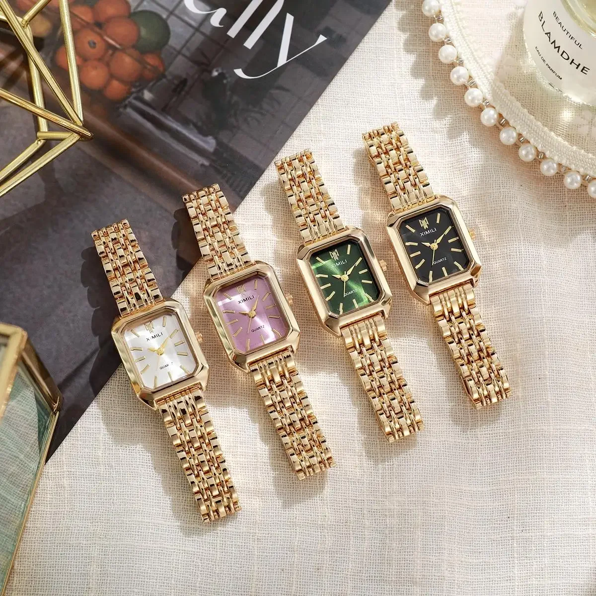 

Fashionable Classic Five Bead Bracelet Watch Square Women's Fashion Watch Goddess Essential