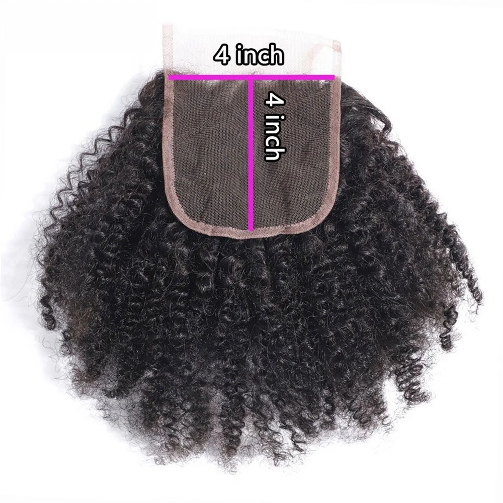 Extensions de cheveux humains bouclés afro crépus, fermeture à lacet, 4x4, 100% cheveux humains, uniquement assorties, 4B, 4C