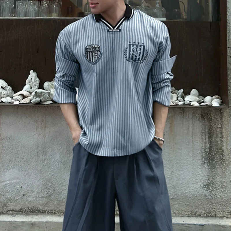 

INCERUN Men Shirt Striped Printing Patchwork Lapel Long Sleeve Men Clothing Loose Streetwear 2025 Fashion Casual Camisas Tops