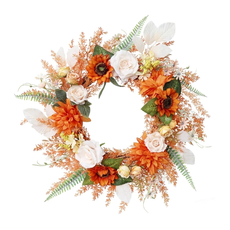 Delicate Fall Flower Wreath with Roses Sunflowewr for Home and Commercial Use