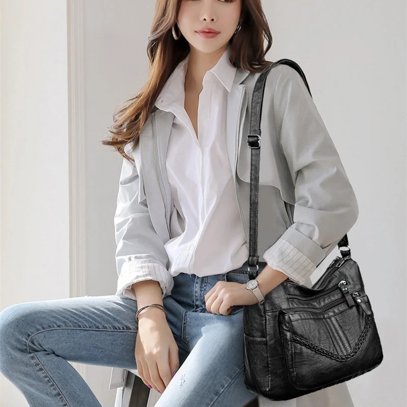New Vintage PU Crossbody Bag Retro Multi Layer Shoulder Bag Women's Fashion Handbag & Purse Female Work Travel Messenger Bag