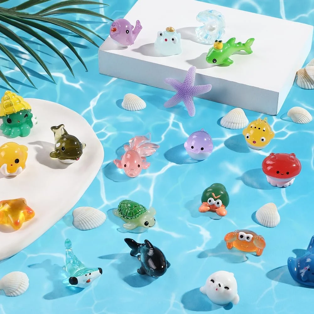 12/24/36pcs Mixed Mini Resin Sea Animals Miniatures, 36 Styles Figurines, Home Fairy Garden Micro Landscape DIY Craft Decoration