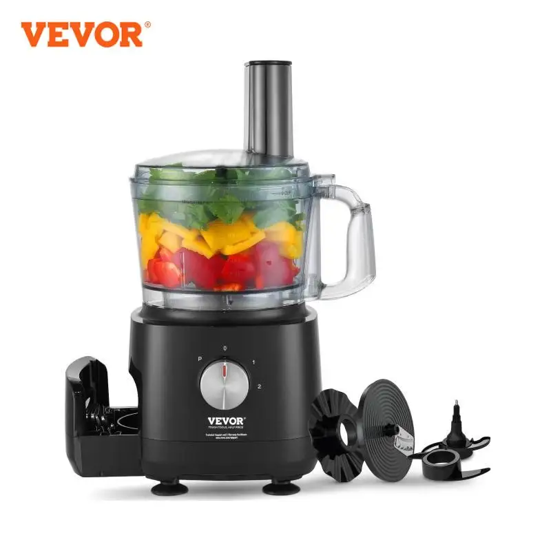 VEVOR Food Processor 9-Cup Vegetable Chopper for Chopping Slicing Shredding Puree and Kneading 600W Stainless Steel Blade  Black