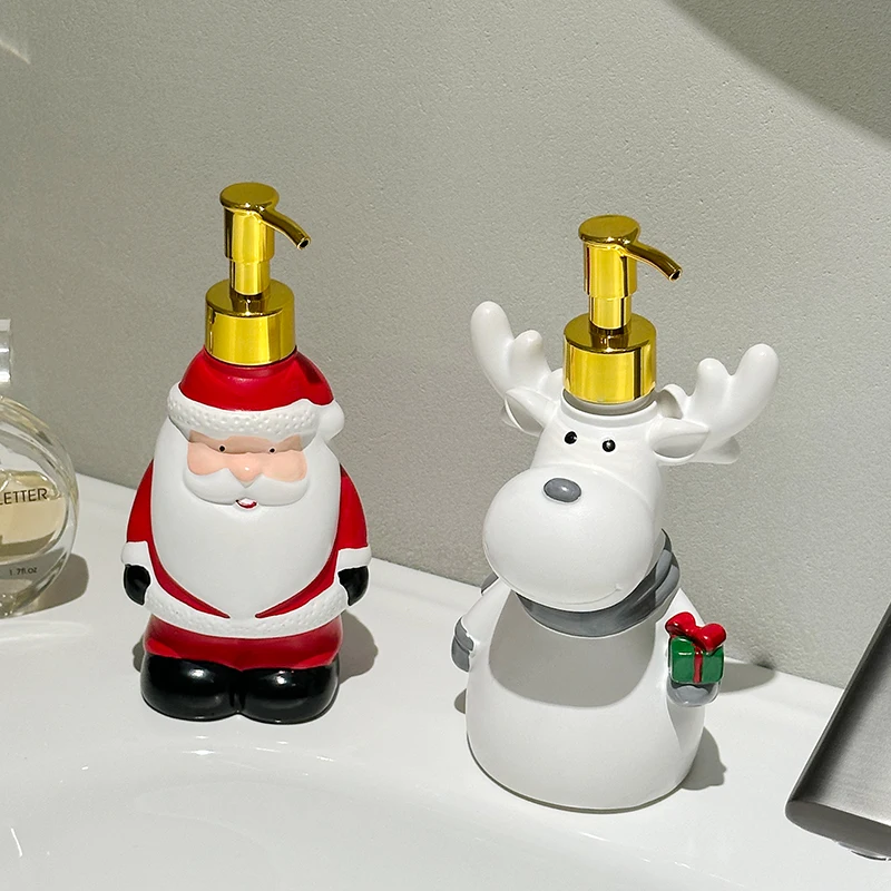 Kreative Weihnachtsmann-Seifenflasche, wiederverwendbar, Weihnachtsmann-Schneemann-Rentier-Seifenspenderflasche, Duschgel-Handseifenflasche mit Druckmechanismus – Detail 8